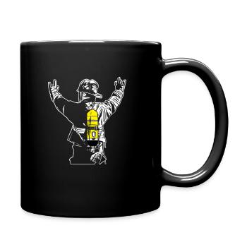 Firefighters man rock hand, firemen 112, victory shirt - Full Colour Mug - black - Right