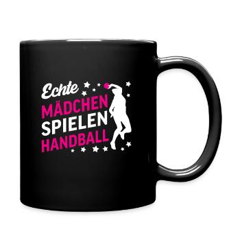 Echte Mädchen Spielen Handball | Handballspielerin - Tasse einfarbig - Schwarz - Rechts