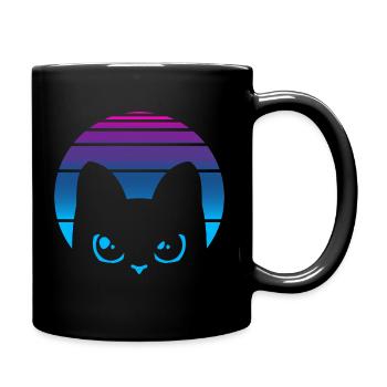 Katze Vaporwave Vintage Retro 80er - Tasse einfarbig - Schwarz - Rechts