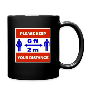 Bitte halten Sie Abstand - Tasse einfarbig - Schwarz - Rechts