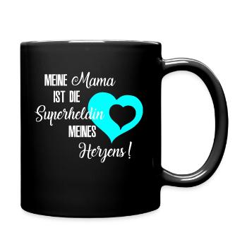 Mama - Meine Heldin, Mama im Herzen, blaues Herz - Tasse einfarbig - Schwarz - Rechts