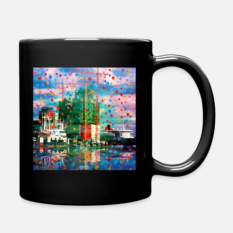 08 Hambourg Hafen Elphi expédie des grues - Mug uni - noir