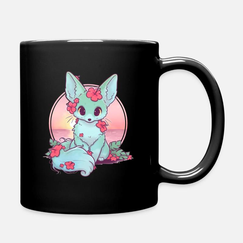 Kawaii Fox Cat am Strand - Tasse einfarbig - Schwarz