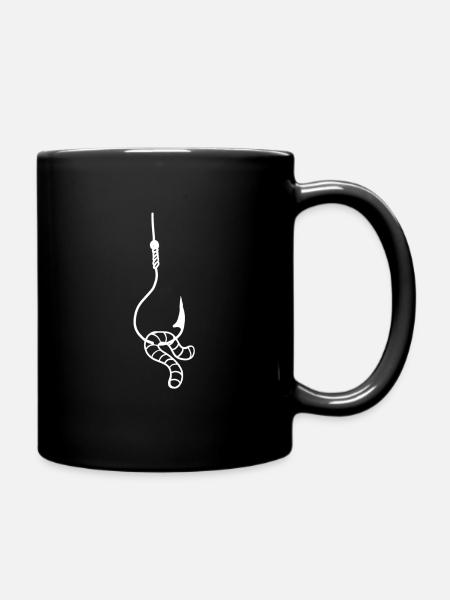 Fish hook with worm - gift idea for worm anglers - Full Colour Mug - black