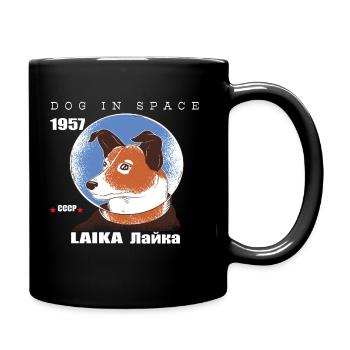 Outer space dog, LAIKA, 1957 space travel gift, Space - Full Colour Mug - black - Right