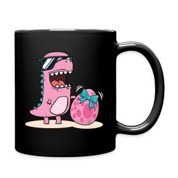 Dino mit Ei - Dinosaurier Schwester Brille Comic - Tasse einfarbig - Schwarz - Rechts