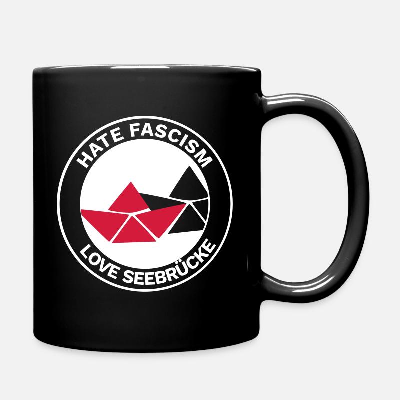 Hate Fascism - Love Seebrücke (auf Schwarz) - Tasse einfarbig - Schwarz