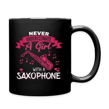 Never underestimate a Girl with a Saxophone - Tasse einfarbig - Schwarz - Rechts