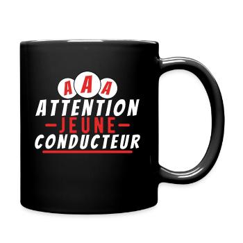 Attention jeune conducteur. t-shirt permis humour - Mug uni - noir - Droite