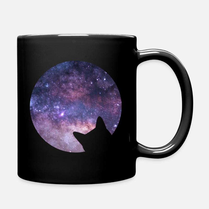 Weltraum Katze starrt ins All - Tasse einfarbig - Schwarz