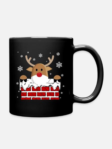 Rudolph im Kamin - Tasse einfarbig - Schwarz