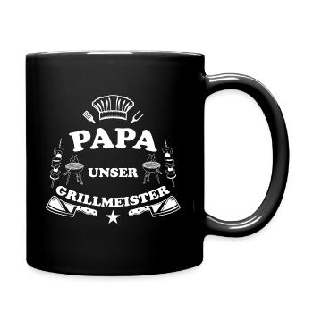 Papa unser Grillmeister Grillen Geschenk Vater - Tasse einfarbig - Schwarz - Rechts