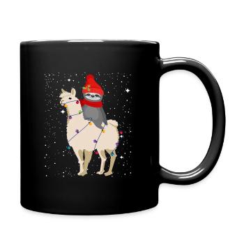 Weihnachten Lama Faultier, Sloth lustiges Geschenk - Tasse einfarbig - Schwarz - Rechts