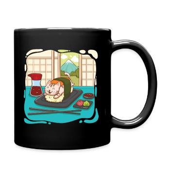 Delicious sushi cat with wasabi - Full Colour Mug - black - Right