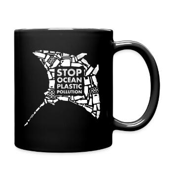 White Stripe Stop Ocean Plastic Pollution - Full Colour Mug - black - Right