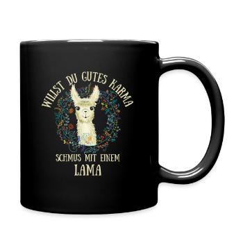 Willst Du gutes Karma schmus mit einem Lama! Glück - Tasse einfarbig - Schwarz - Rechts