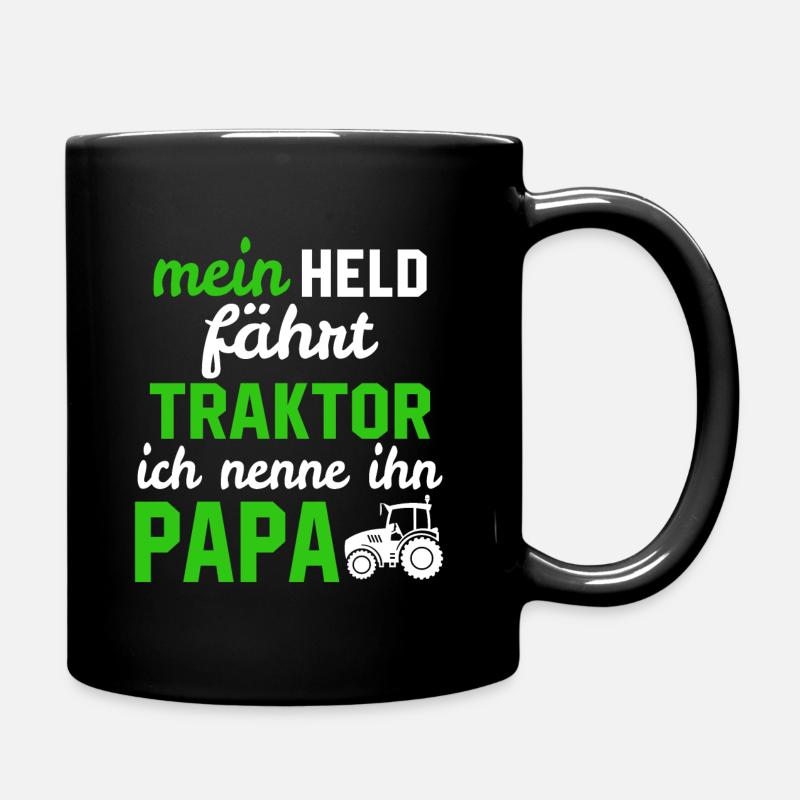 Mein Held fährt Traktor ich nenne ihn papa - Tasse einfarbig - Schwarz