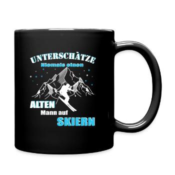 Skifahrer, Alter Mann auf Skiern - Tasse einfarbig - Schwarz - Rechts