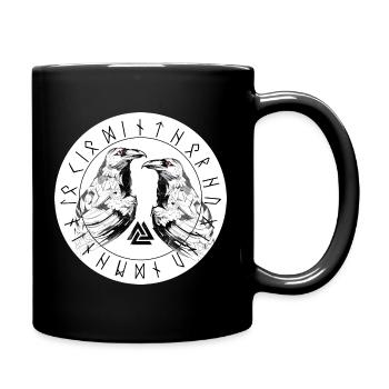 Hugin und Munin Odins Raben Walhalla Runen Valknut - Tasse einfarbig - Schwarz - Rechts