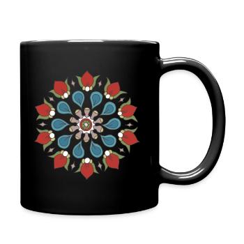 Rosace florale indienne en rouge, bleu et vert - Mug uni - noir - Droite