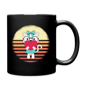Katze mit Herz Sunset Design - Tasse einfarbig - Schwarz - Rechts