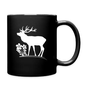 wilder Hirsch mit Blumen, Tiere, Reh, Hirsche - Tasse einfarbig - Schwarz - Rechts