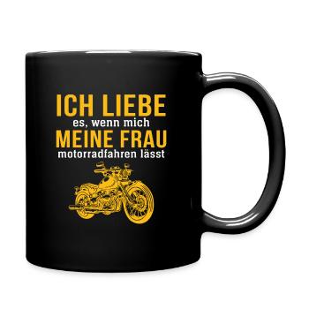 meine frau motorradfahren lässt - Tasse einfarbig - Schwarz - Rechts