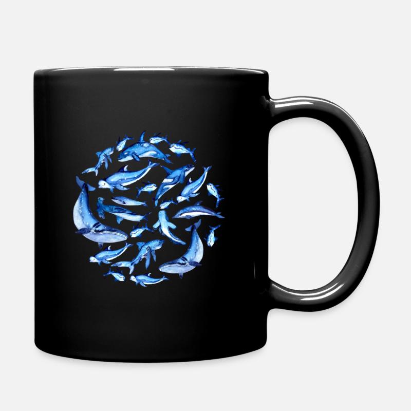 Blaue Wale Aquarell Ozean Kunst Geschenke - Tasse einfarbig - Schwarz