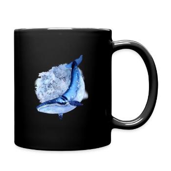 Watercolors Whale in The Blue Sea Aquarel Art - Full Colour Mug - black - Right