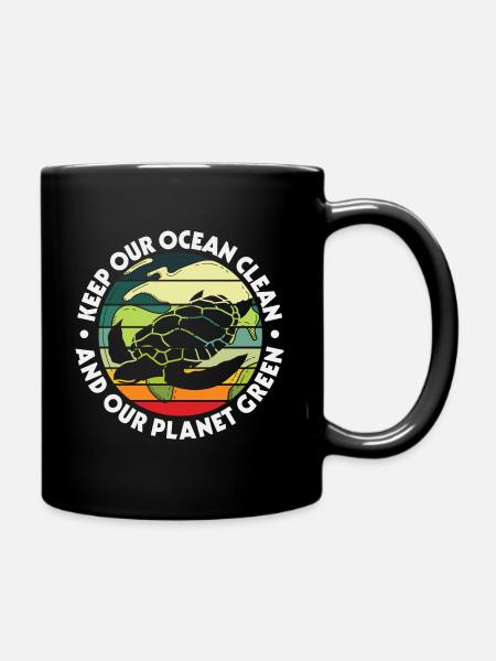 Keep Our Ocean Clean And Our Planet Green Turle - Full Colour Mug - black
