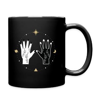 Universe Spiritual Tattoo Hands Moon Stars - Full Colour Mug - black - Right