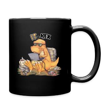 IT Rex- Funny Dinosaur with Computer - Full Colour Mug - black - Right