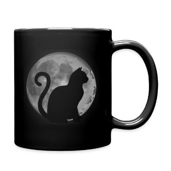 mignon chat silhouette lune animal - Mug uni - noir - Droite
