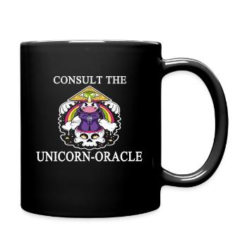 Befrag das Einhorn Orakel, Fantasy Wahrsager Kugel - Tasse einfarbig - Schwarz - Rechts