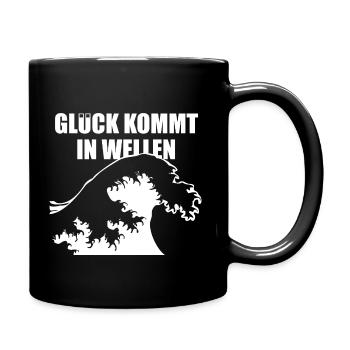Glück kommt in Wellen - Tasse einfarbig - Schwarz - Rechts