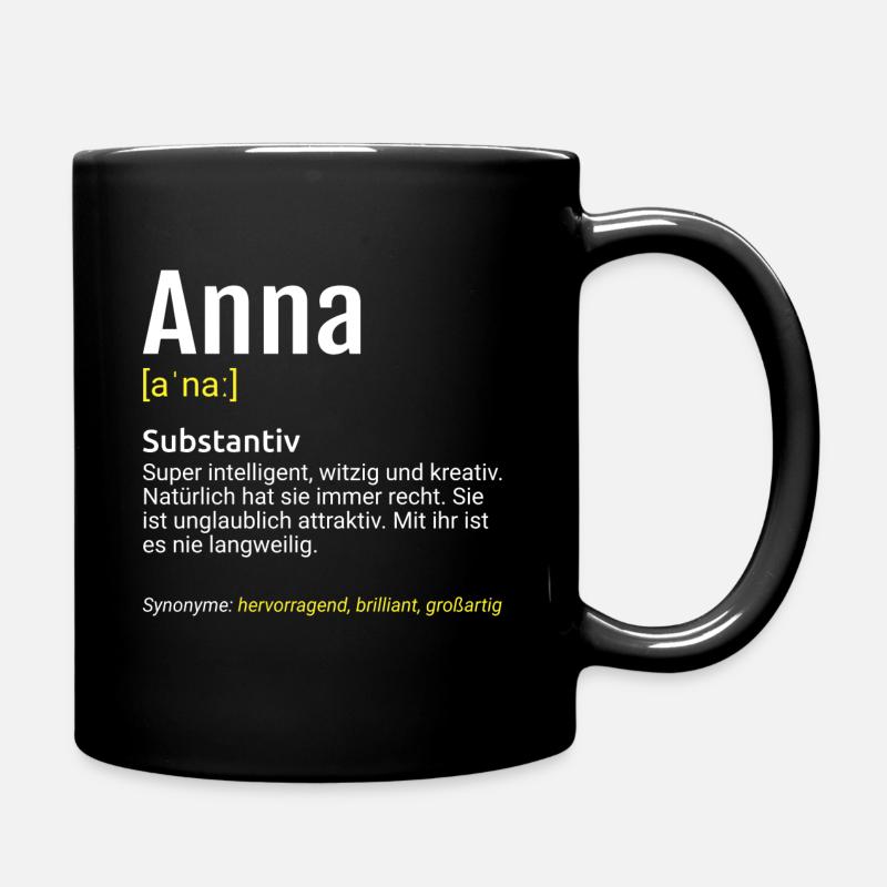 Anna Name Definition - Tasse einfarbig - Schwarz