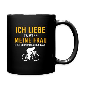 meine frau mich rennrad fahren lässt - Tasse einfarbig - Schwarz - Rechts