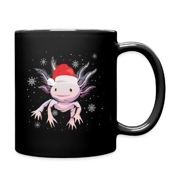 Frohe Weihnachten, Tiere, Xmas, Amphibien, Axolotl - Tasse einfarbig - Schwarz - Rechts