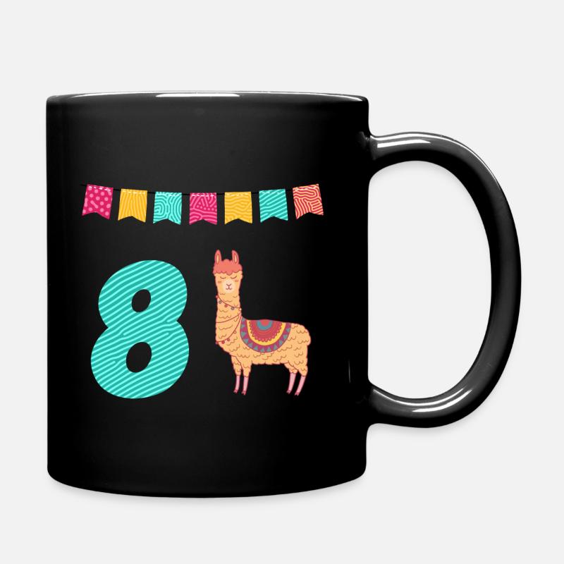 Lustiges Lama Alpaka 8. Geburtstag - Tasse einfarbig - Schwarz