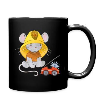 Souris Jeune pompier Pompier Camion de pompiers - Mug uni - noir - Droite