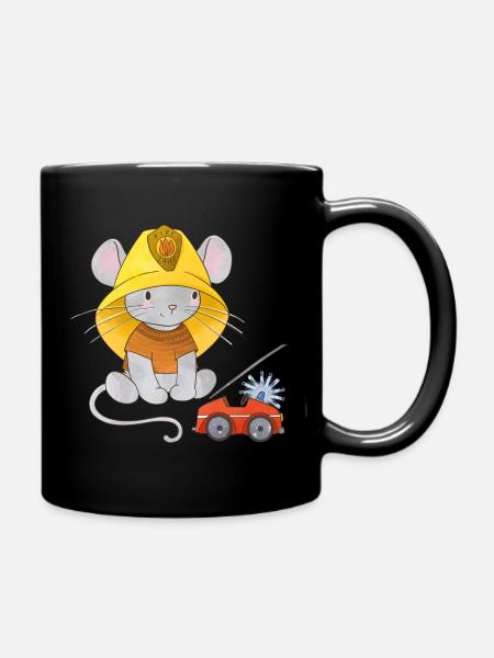 Maus Junge Feuerwehr Feuerwehrmann Feuerwehrauto - Tasse einfarbig - Schwarz