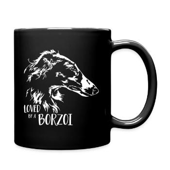 BARSOI loved by a BORZOI Hundespruch Wilsigns - Tasse einfarbig - Schwarz - Rechts