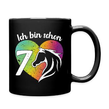 Ich bin schon 7 Geburtstagsshirt Mädchen Pferd - Tasse einfarbig - Schwarz - Rechts