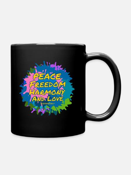 Peace freedom harmony and love to the world - Full Colour Mug - black
