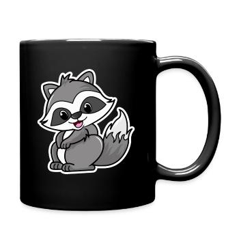 cute raccoon cartoon - Full Colour Mug - black - Right