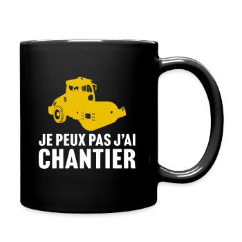 je peux pas j'ai chantier - rouleau compacteur - Mug uni - noir - Droite