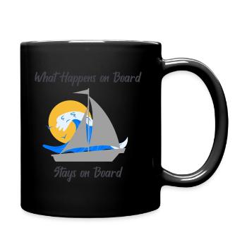 What happens on Board Stays on Board - Tasse einfarbig - Schwarz - Rechts