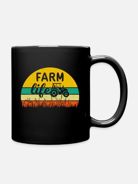 Retro Vintage Farm Life Farming Tractor - Full Colour Mug - black