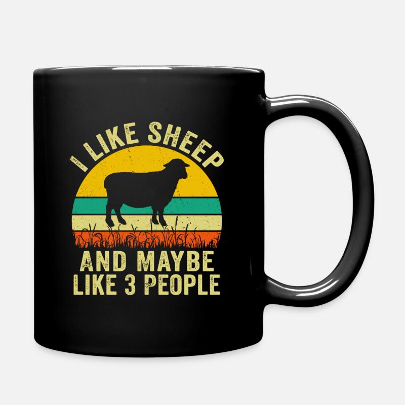 Ich mag Schafe und vielleicht 3 Personen - Tasse einfarbig - Schwarz