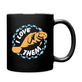 Ich liebe Manatees, Dugong im Fischekreis - Tasse einfarbig - Schwarz - Rechts